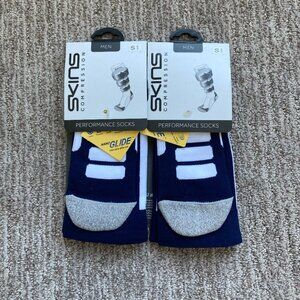 Lot of 2 New Men's Small 6.5-8 SKINS Essentials Long compression socks Navy Blue
